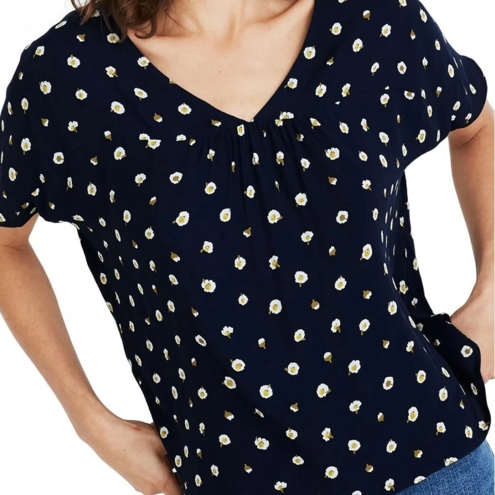 Madewell | Navy Floral Print Blouse | size L